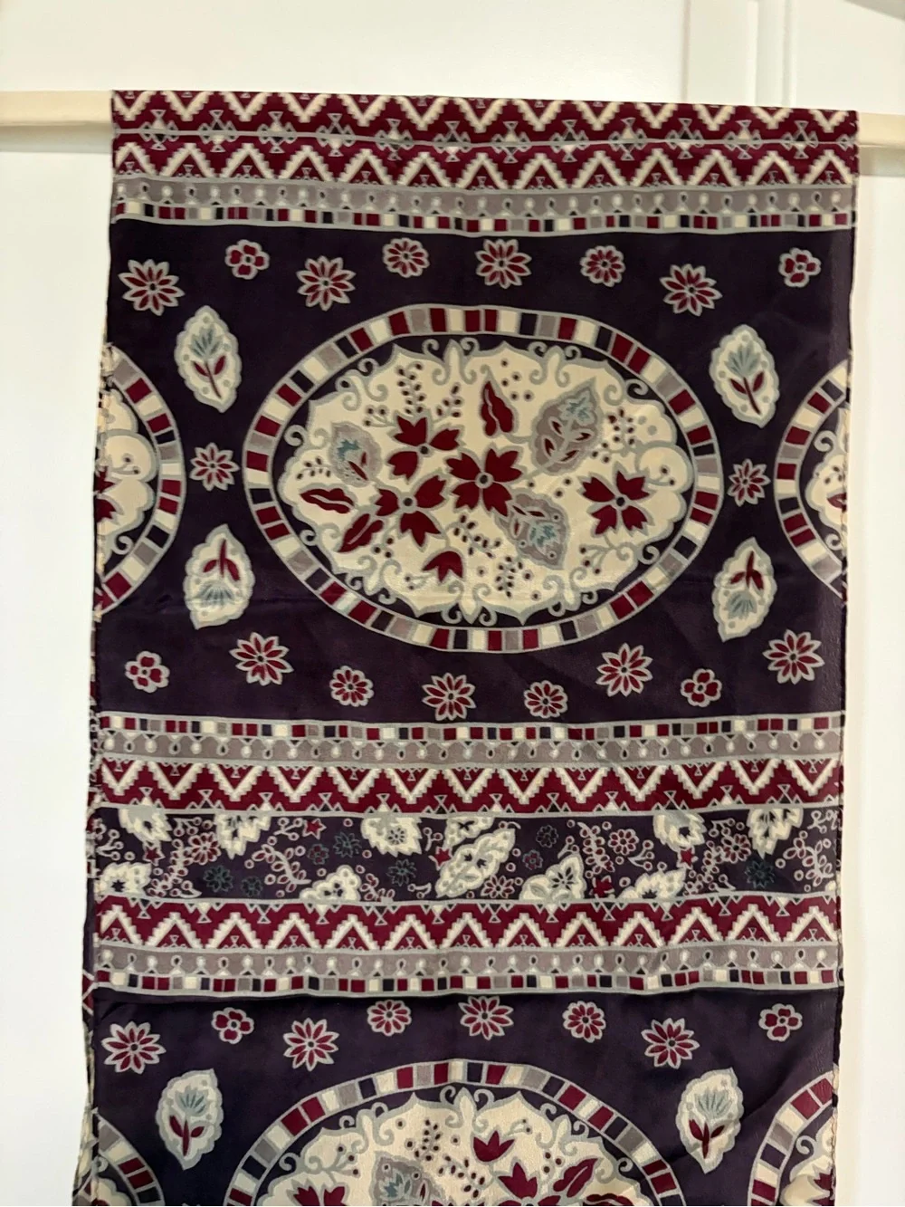 Vintage 100% Silk Plum Floral Medallion Accent Scarf
